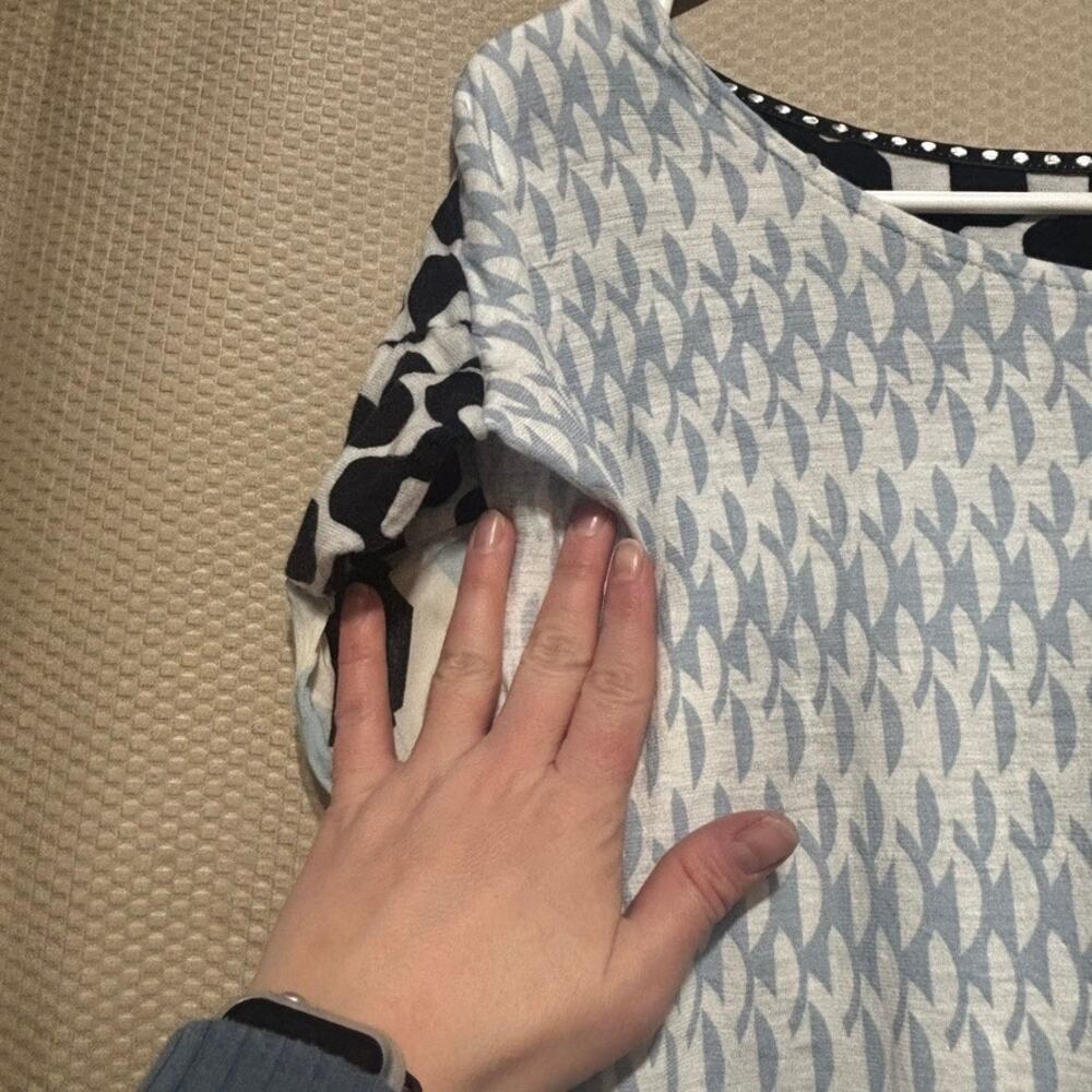 Anthropologie 9-H15 STCL Tunic Top Size M Navy White Geometric Print High Low - Picture 3 of 9
